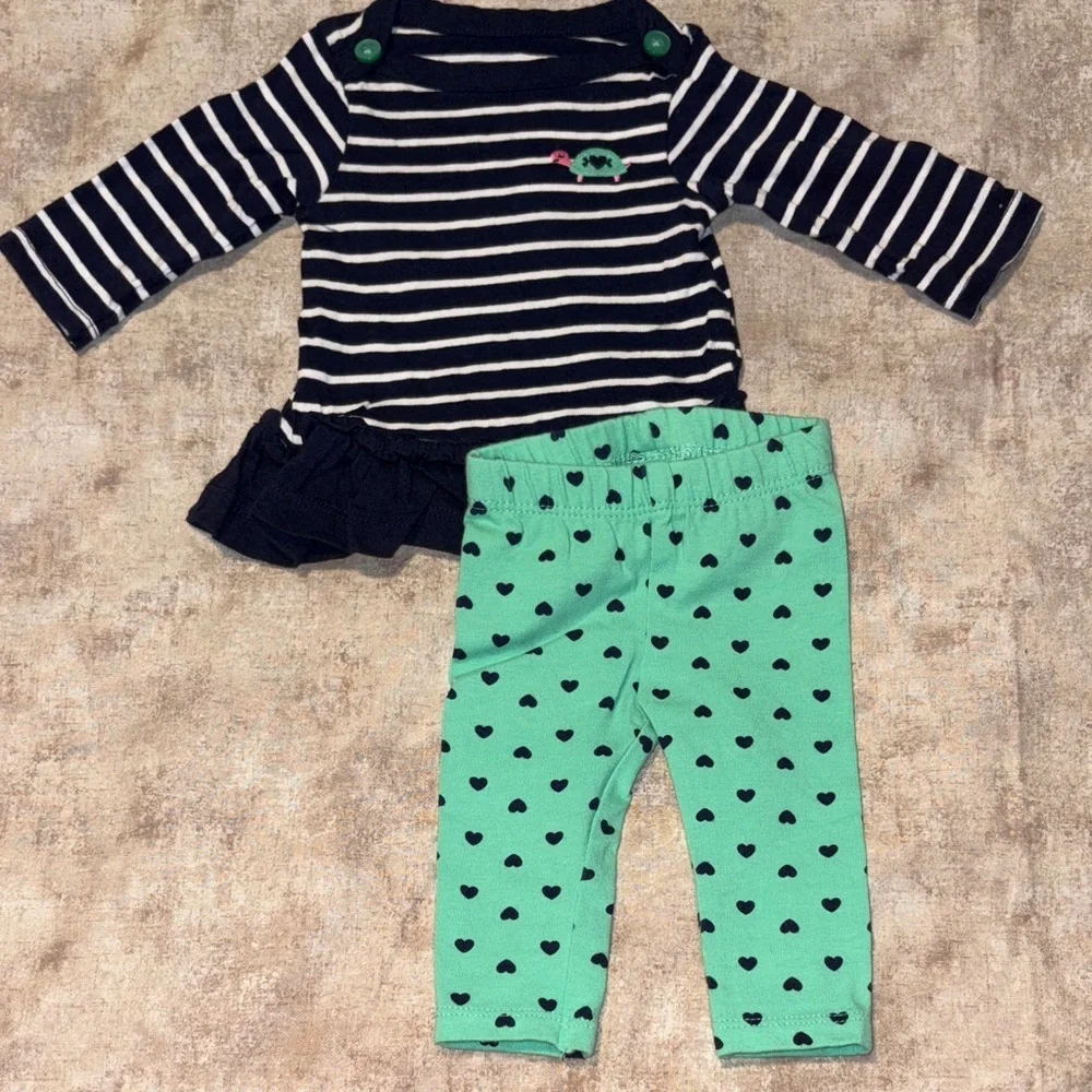 Carter's Navy and Mint Striped and Heart Set